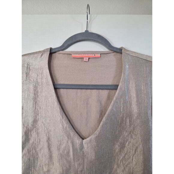 Vilagallo Cream Gold Sheen Shiny Flowy Boho Chic Peasant Top Blouse, Size Large - Picture 3 of 10